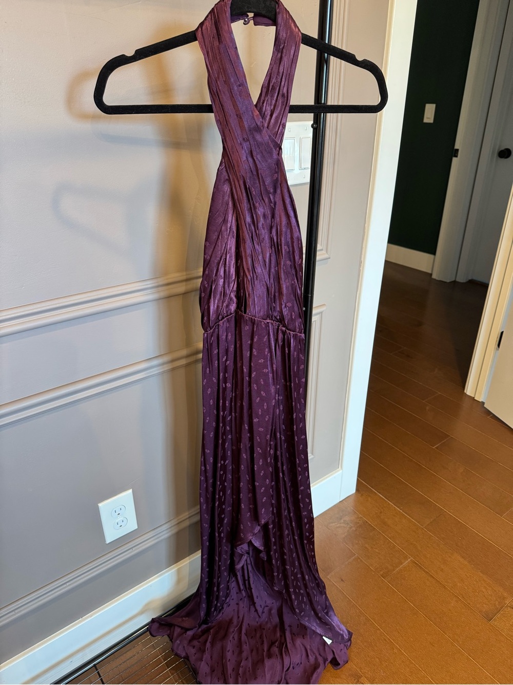 ALI & JAY Satin Halter Dress in Plum